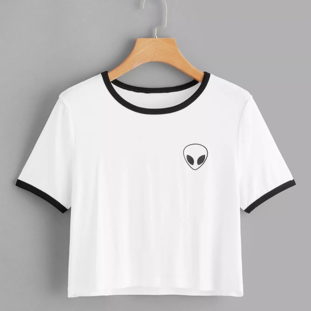 Short Sleeve Ringer Crop Tee Size M - Picture 2 of 7